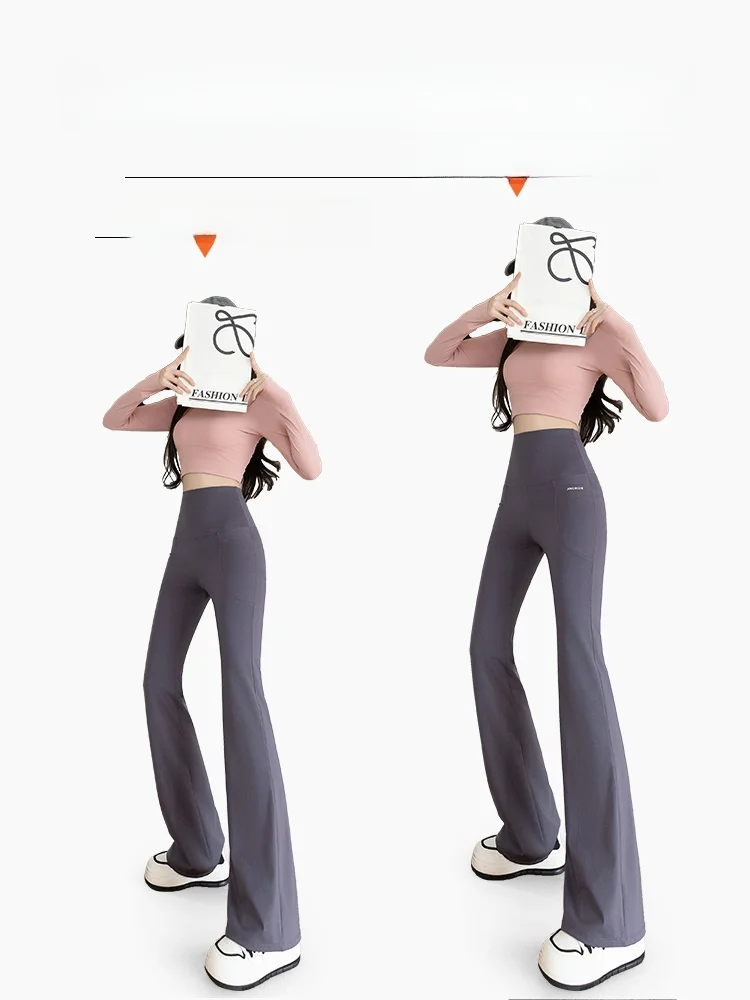 Modal High Waist Bell Bot Yoga Pants Women's Spring Autumn Sle Sports Elastic Fitn arkskin Pants Long Thinming Slim...