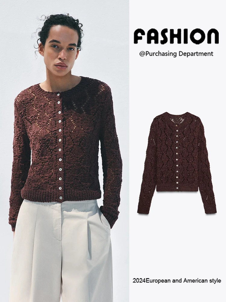 New Autumn Women's Knitted Long Sve round Ne Outerwear Single Button Embroidered Me Jaet Commute Sle Loose Fit Car...