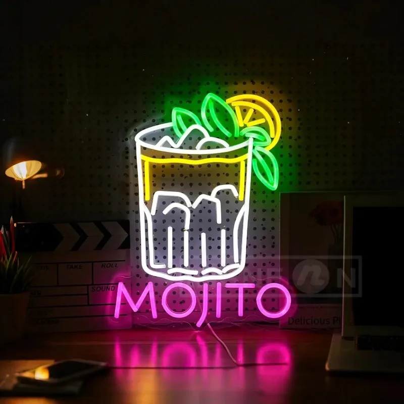 

Неоновая вывеска LED Mojito Cocktail с питанием от USB, настенный декор для бара, клуба, вечеринки, домашнего бара, человеческой пещеры, украшение для гостиной, неоновый свет