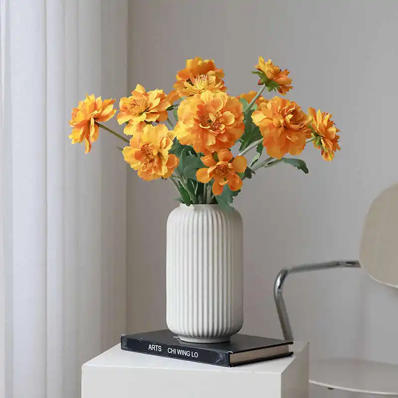 High-End-Einzel zweig Beflockung 3 Köpfe Pfingstrose handgemachte Blumen, Wohnzimmer Esstisch Dekoration Pfingstrose Simulation Blumen