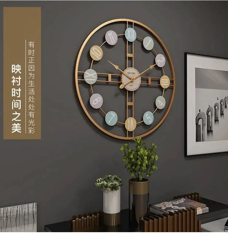 Vintage Iron Metal Wall Clock 16 Inch 40cm Retro Colorful Numerals Silent Wall Decor for Living Room Bedroom Bar Home Watch