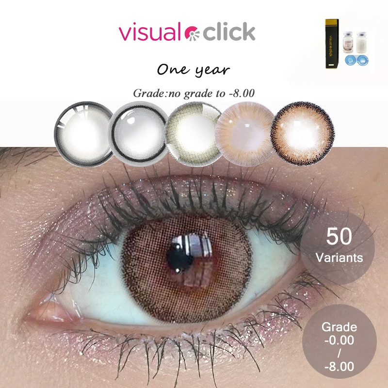 VisualClick 1Pair [Normal ~ -8.00] Graded Colored Contact Lens for Eyes Natural Contact Lenses Degree Contact Lens Diopter Lens