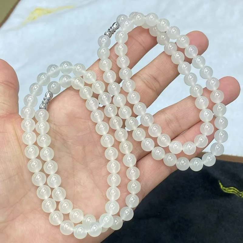 Hetian White Jade 8Mm Necklace With Round Beads, Delicate Translucent, Suitable Mothers And Goddesses, Bracelet