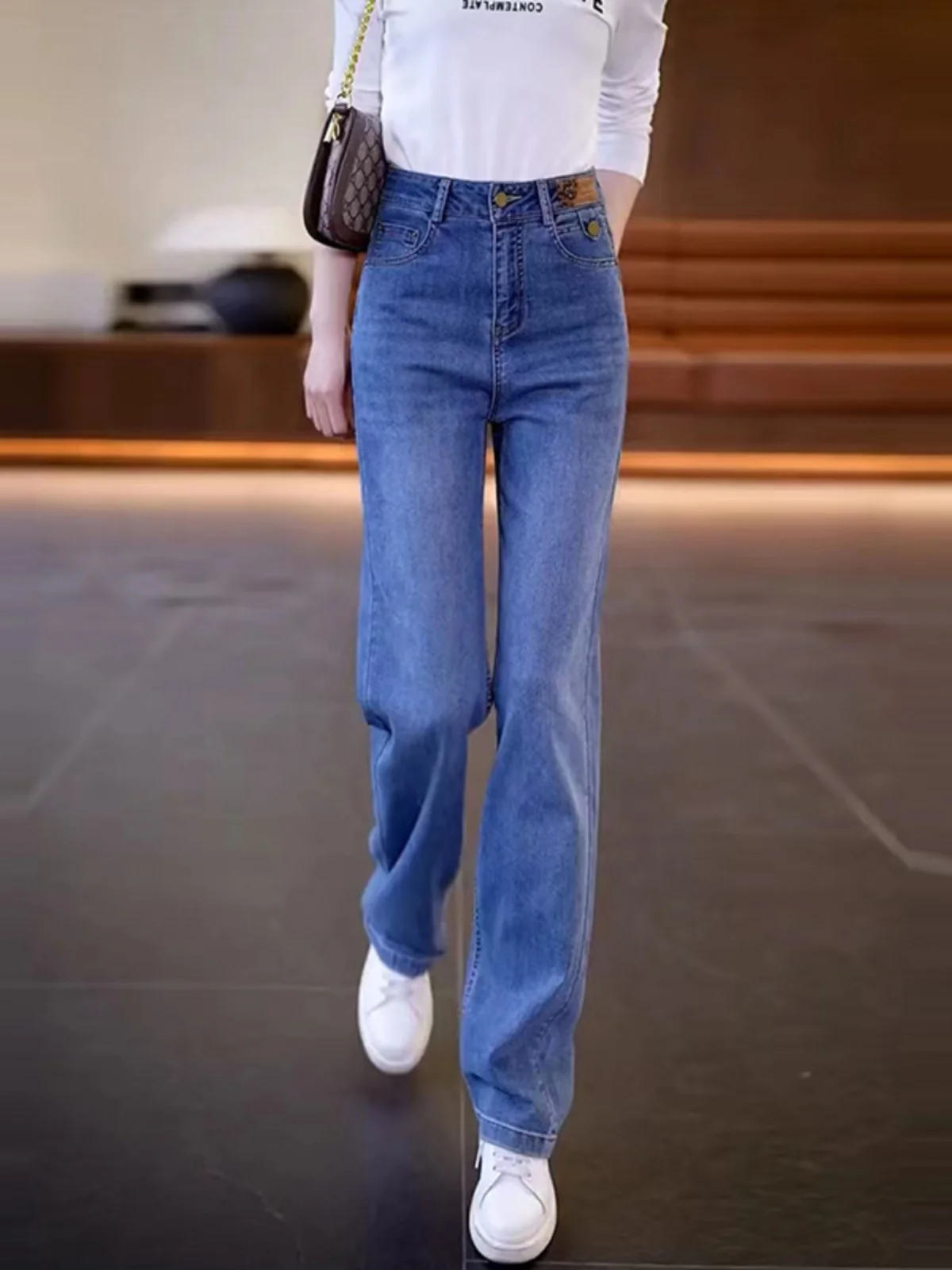

Slim Fit Wide Leg Jeans Women's Casual Soft Versatile High Waist Straight Leg Pants Spring Autumn New Style Comfortable Denim