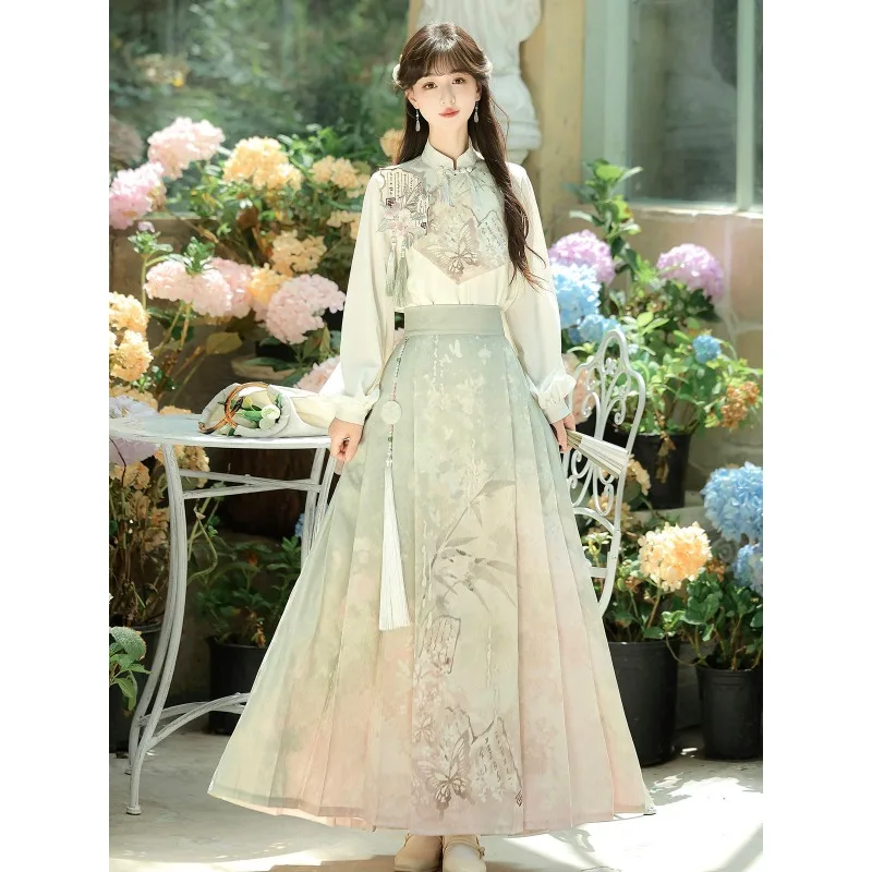 

Hanfu women's suit, improved new Chinese style national style shirt, thin horse skirt, daily two-piece set
