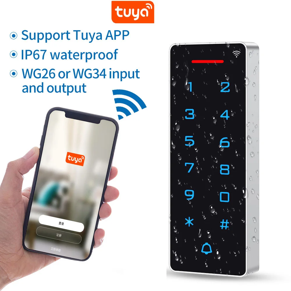 

WIFI Tuya Smart App Door Access Control Digital Keypad RFID 125Khz IP67 Waterproof Backlight Card Reader Wiegand Input