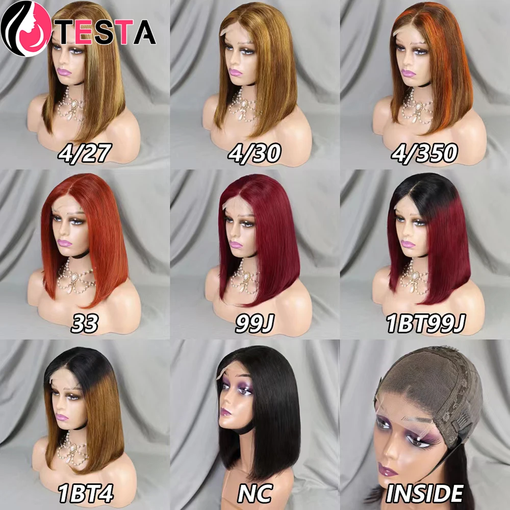 흑인 여성용 스트레이트 숏 밥 가발, 4x4 레이스 클로저 인모 가발, 99J P427 #33 P4/350, 오렌지 진저 컬러 천연 가발 