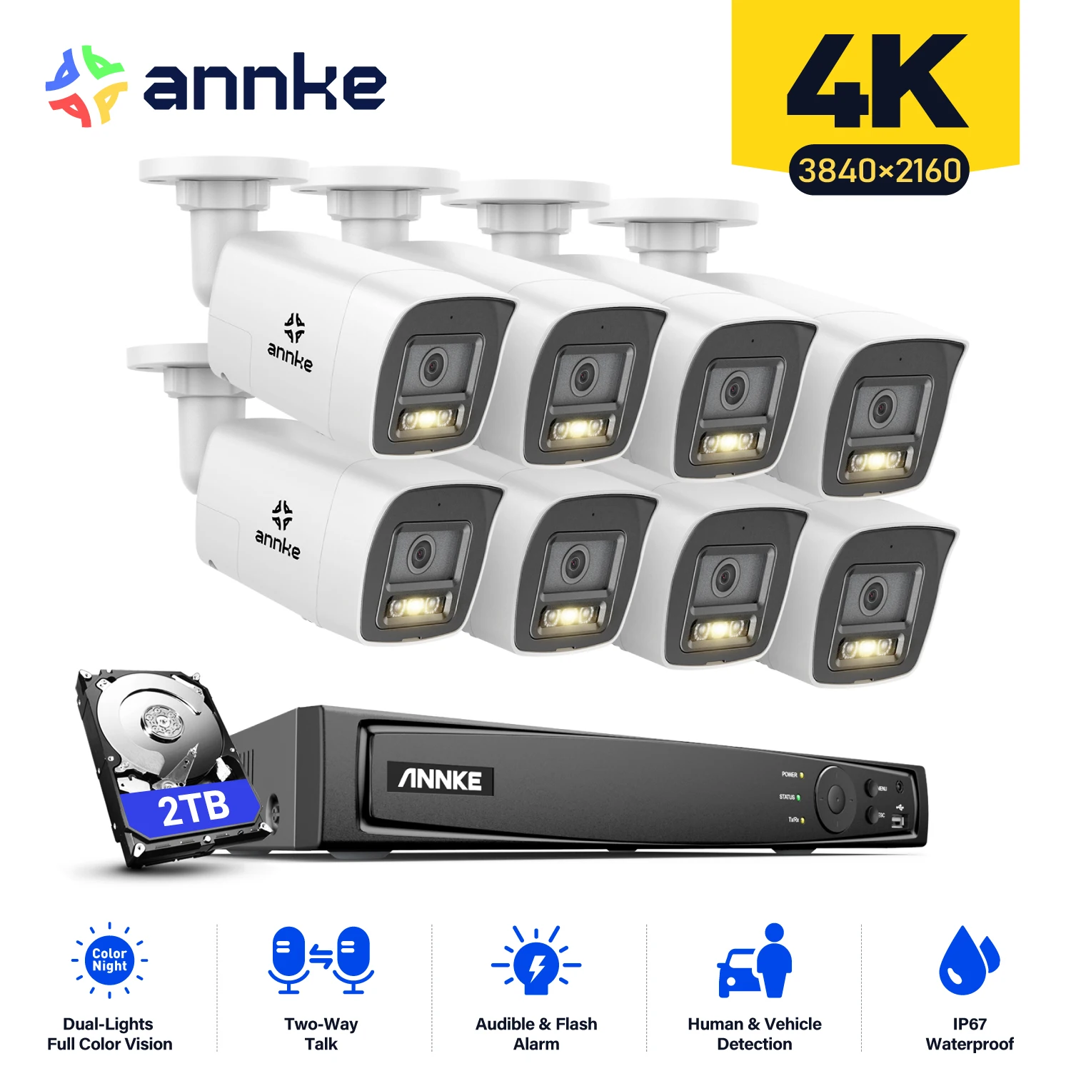 ANNKE 4K Outdoor Surveillance Camera 8CH NVR Smart Dual Light IP Camera Two Way Audio Waterproof CCTV Security Protection Camera