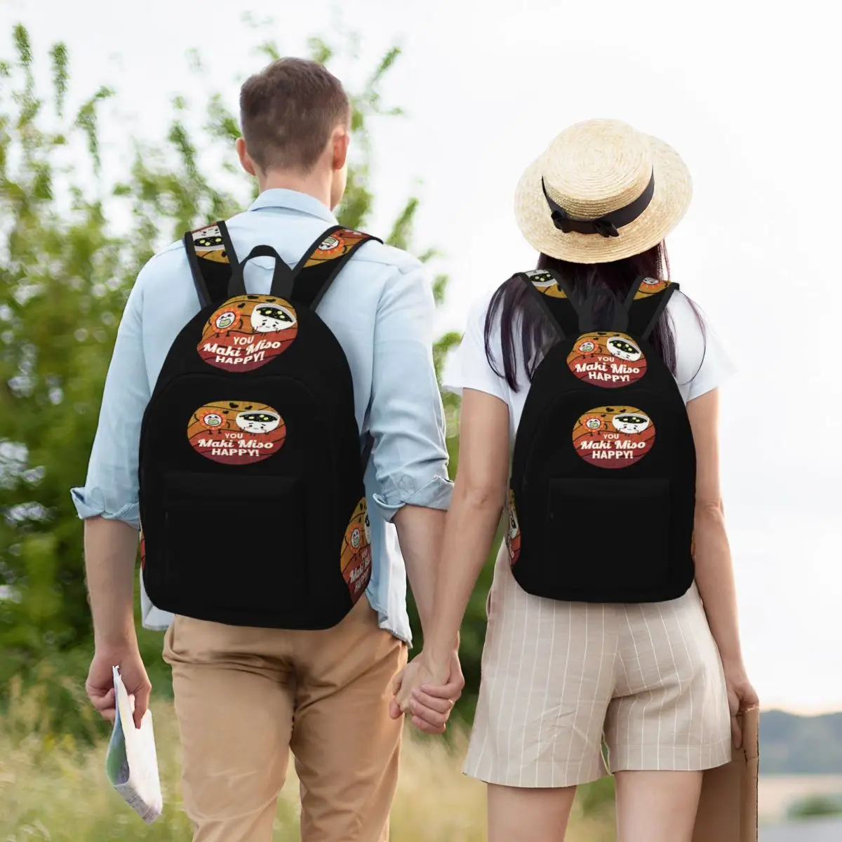 Japanese Sushi Ramen With You Maki Miso Happy Student Backpack School Bag Hiking Daypack for Boys Girls Bookbag Shoulder Bags