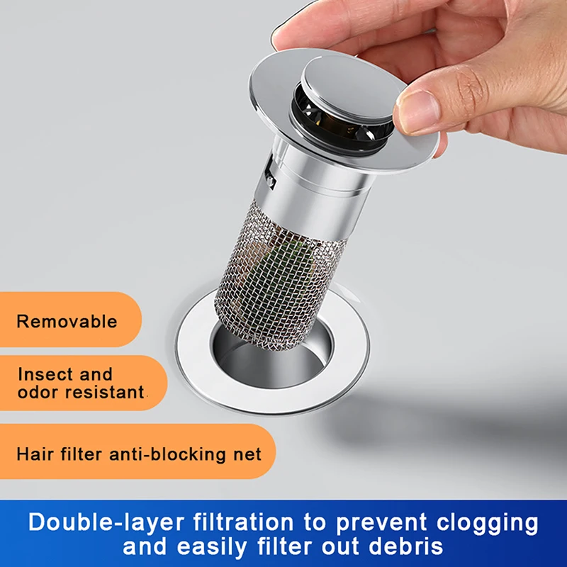 Bathroom Sink Plug Stopper Pop-Up Sink Drain Strainer Plug Universal Basin Core Drain Filter For 8cm Depth Shower Sink Filter