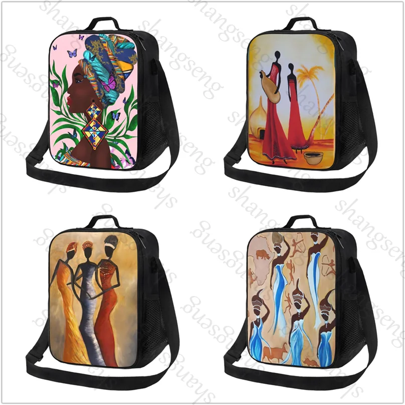 

African Woman Painting Insulated bag Lunch bag Food and drink storage leakproof picnic bag Outdoor cooler beach portable