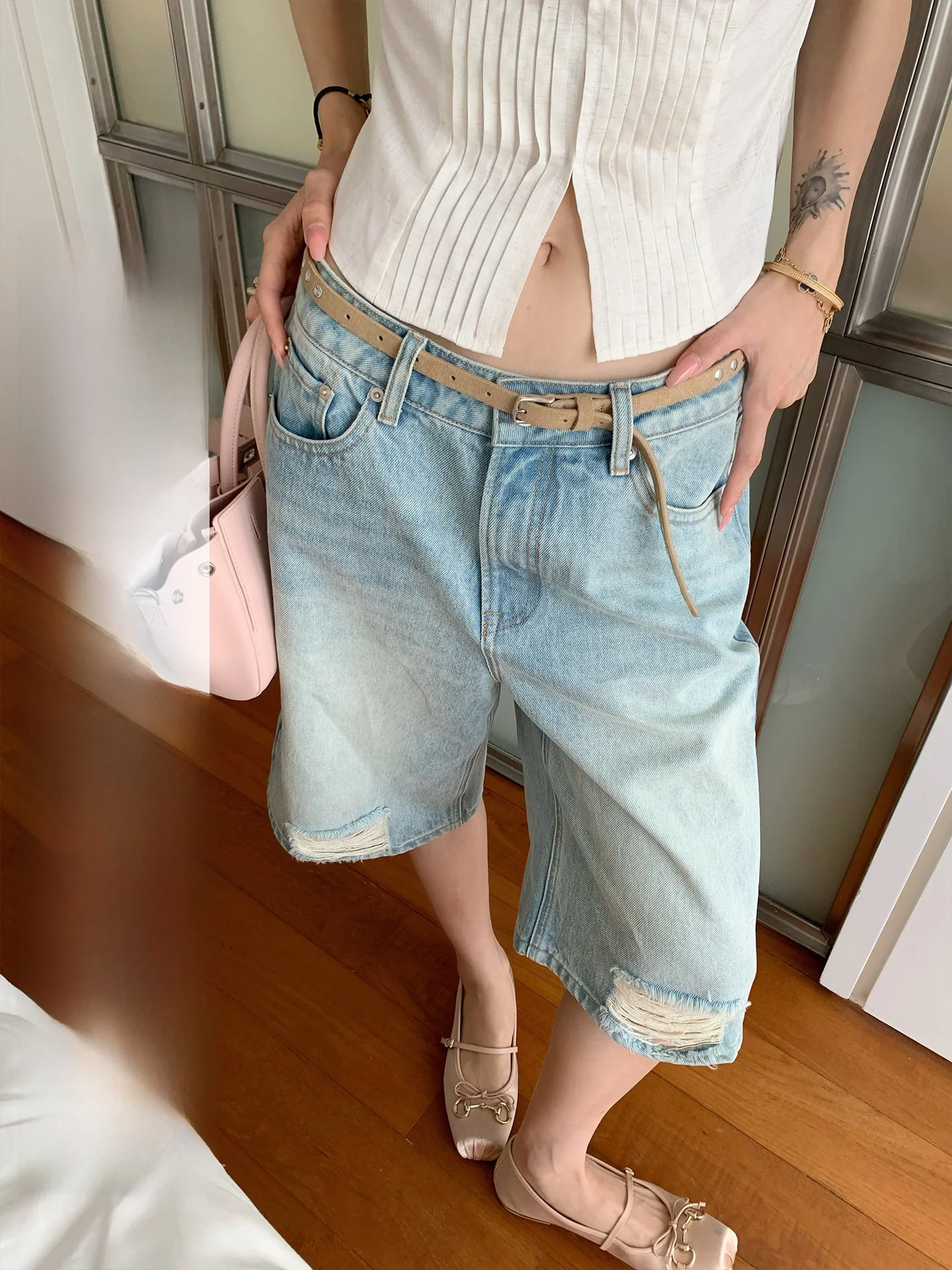 

Light Wash Straight Leg Jeans Women's Casual Ripped Spring Summer New Style Vintage Street Fashion Jeans Cotton Breathable