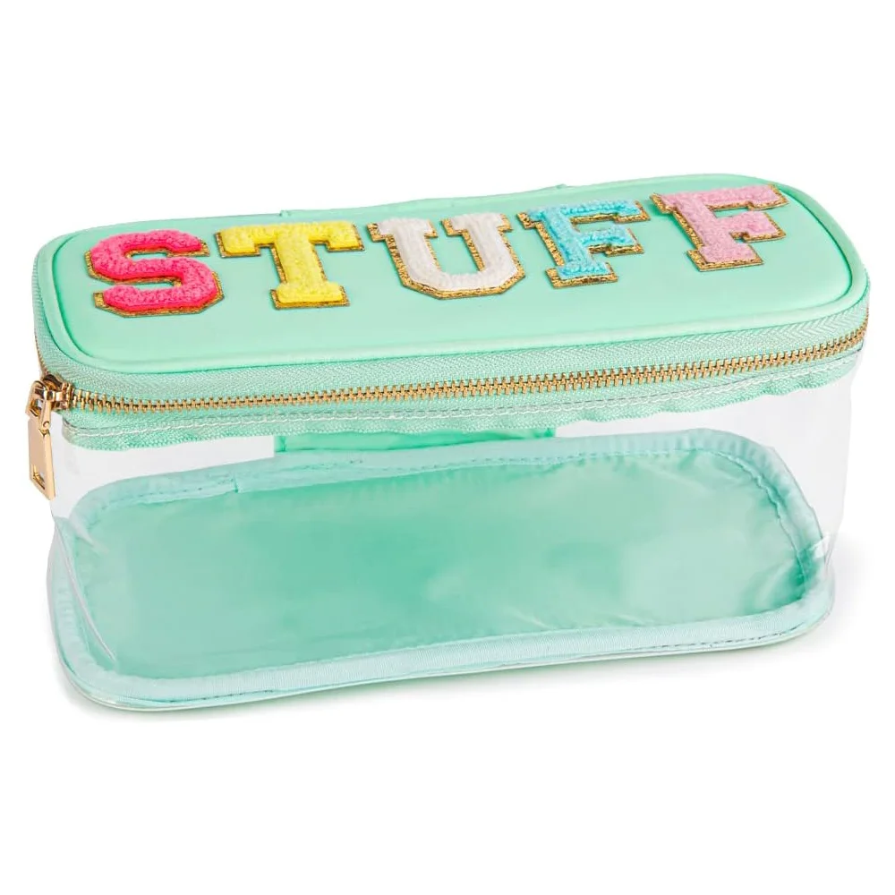 Portable Chenille Letter Clear Makeup Zipper Bag,  Foldable Organizer Travel Storage Purse For Vacation Travel, Bathroom