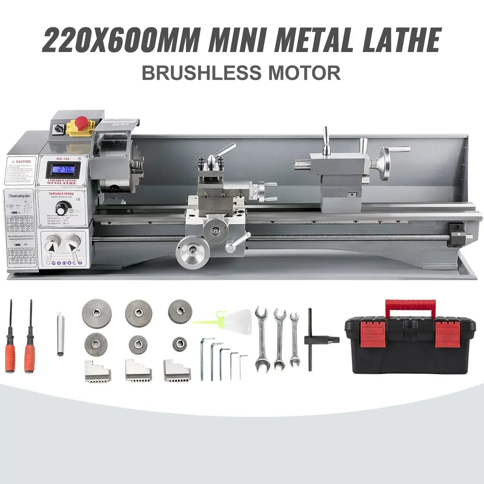 VEVOR Mini Metal Lathe Metal Mini Lathe Tool Variable Speed Large Swing Range Lathe for Small Mechanical Machine Tool