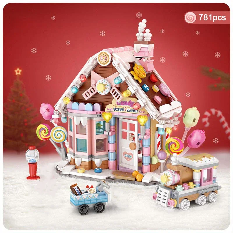 City Street Scene Candy House Building Block Set DIY Creative Fairy Tale House Model Assembled Brick Children\'s Toy Gift