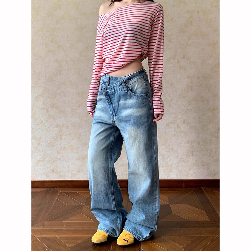Zhizou feminino azul y2k namorado jeans japonês 2000s estilo baggy jean calças vintage harajuku calças jeans oversize roupas