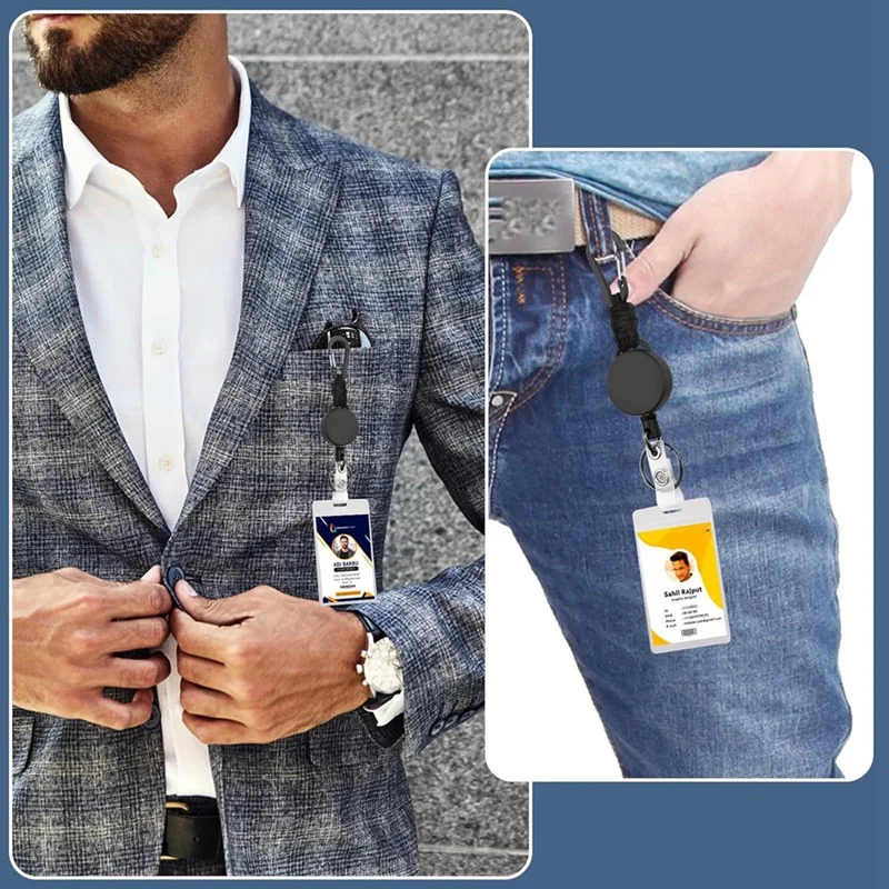 Smart-Retractable Keychain 4 Pack Heavy Duty Key Rings Retractable Lanyard Badge Holder With Steel Cord Carabiner ID Holder