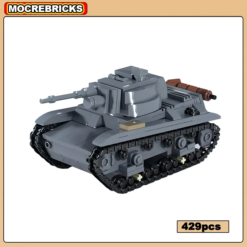 WW2 Military Light Tank 7TP Artillery Armored Vehicle Army Weapon MOC Building Blocks Model Kid\'s Technology Bricks Toys Sets