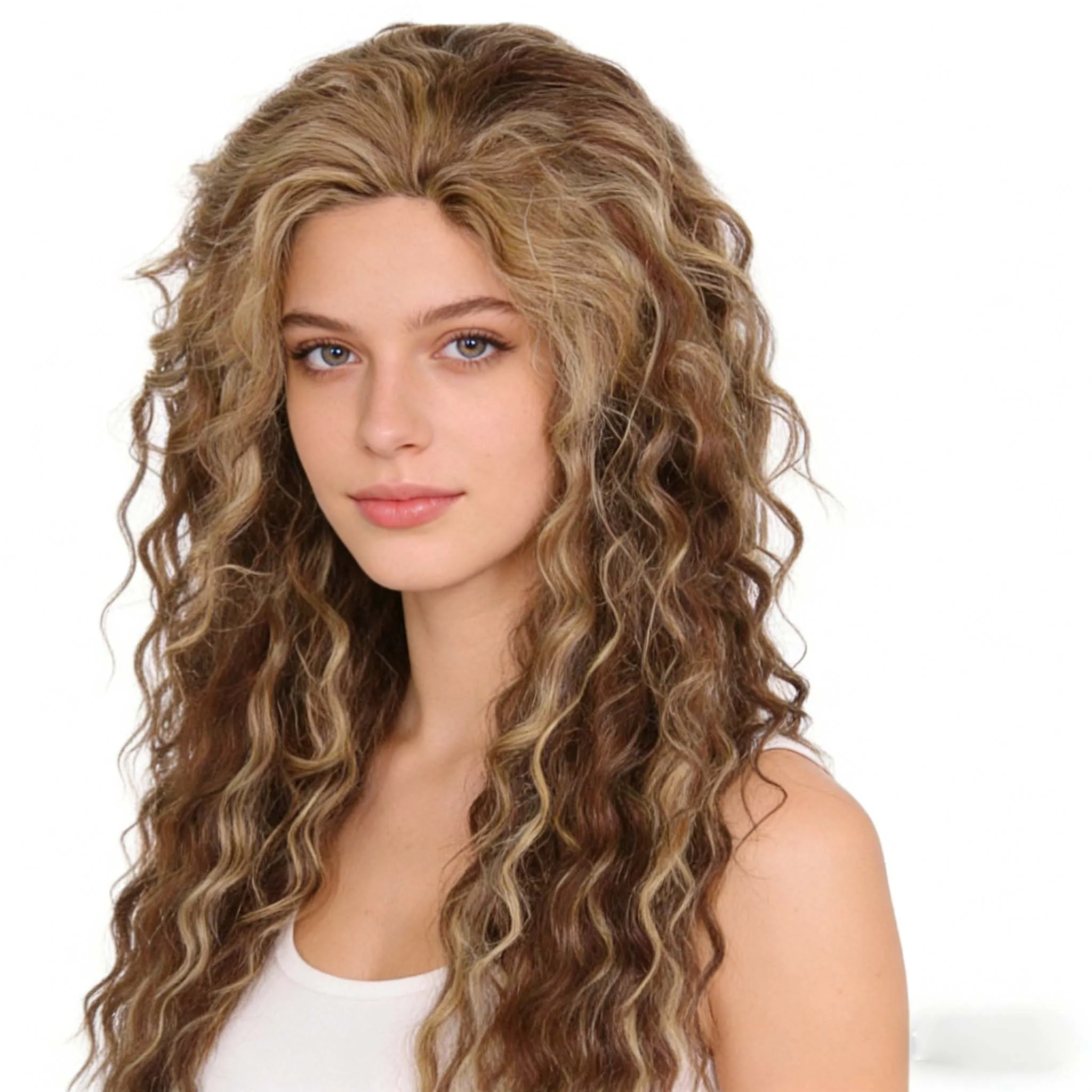 

Synthetic Wigs Long Curly Ombre Brown Highlight Loose Wave Wig with Middle Part Soft Natural Heat Resistant Daily Cosplay Women