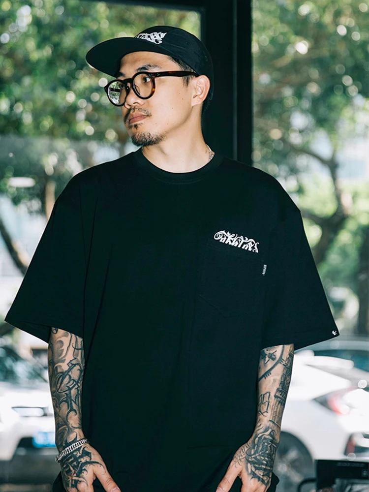 EKHLAS Double-Headed Swallow Tattooist Collaborative Pocket Short-Sleeve T-Shirt Urban Fashion Casual Style Cotton 100%