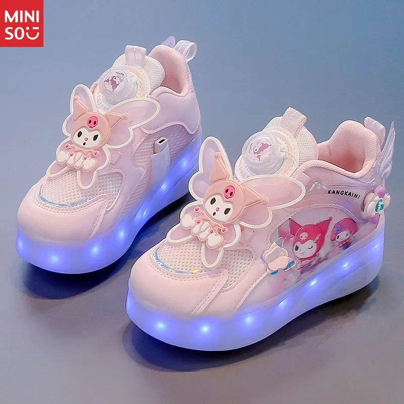

Miniso 2025 Girls Heelys with Lights, Anti-Slip Platform Buckle Shoes for Fashion