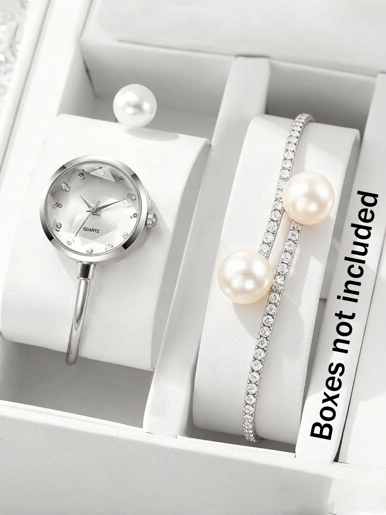2-piece exquisite watch set, women's pearl bracelet watch, simple, personalized, versatile, lazy open mouth bracelet watch set