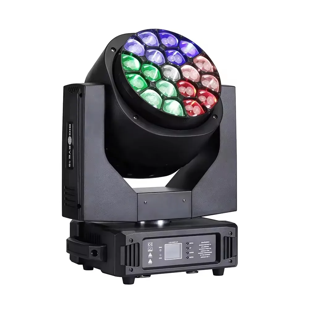 

Jacmui Disco Lighting 19*15W Rgbw Led Big Bee Eye Zoom Moving Head Wash Dj Light 10 Disco Lighting for Party Event