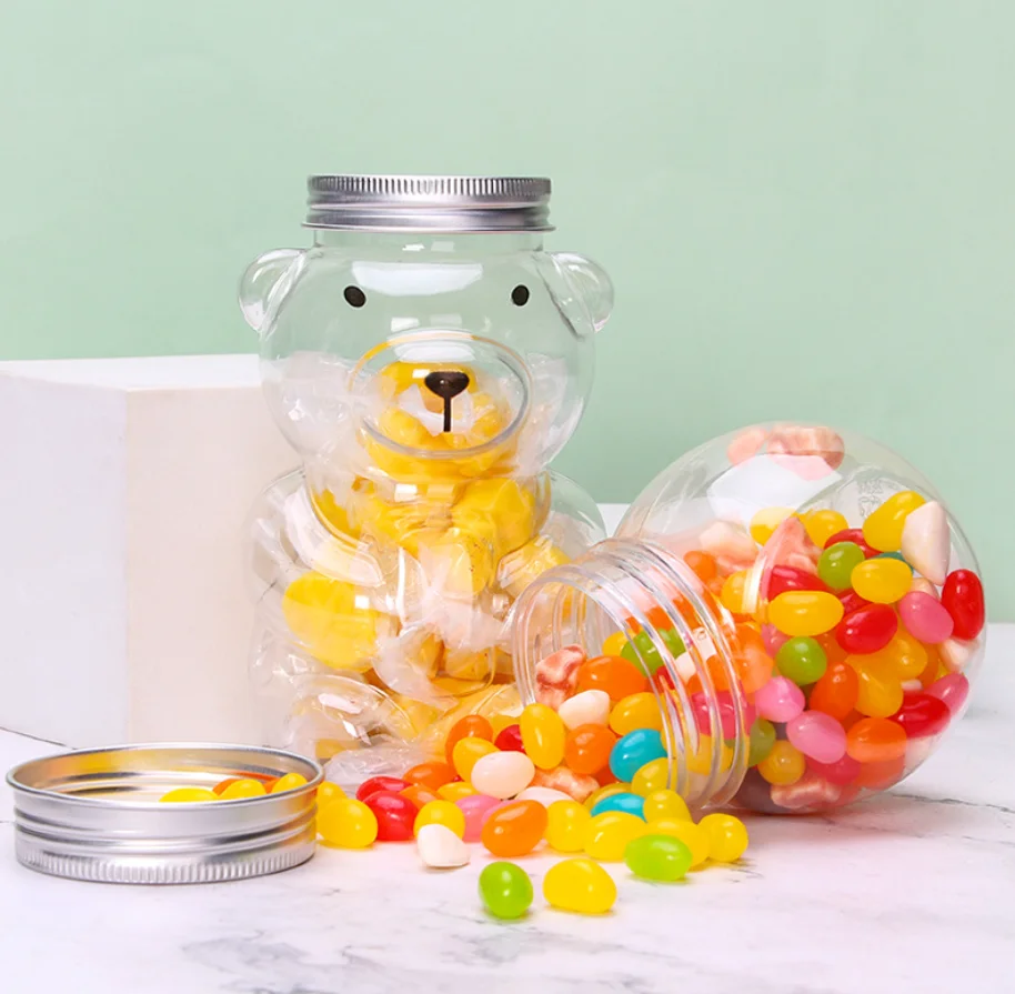 Lovely Kids Candy Snack Plastic Cute Bear Jar Honey Sugar Storage Vial Containers Bottle Gift Boxes Christeing Decor Party