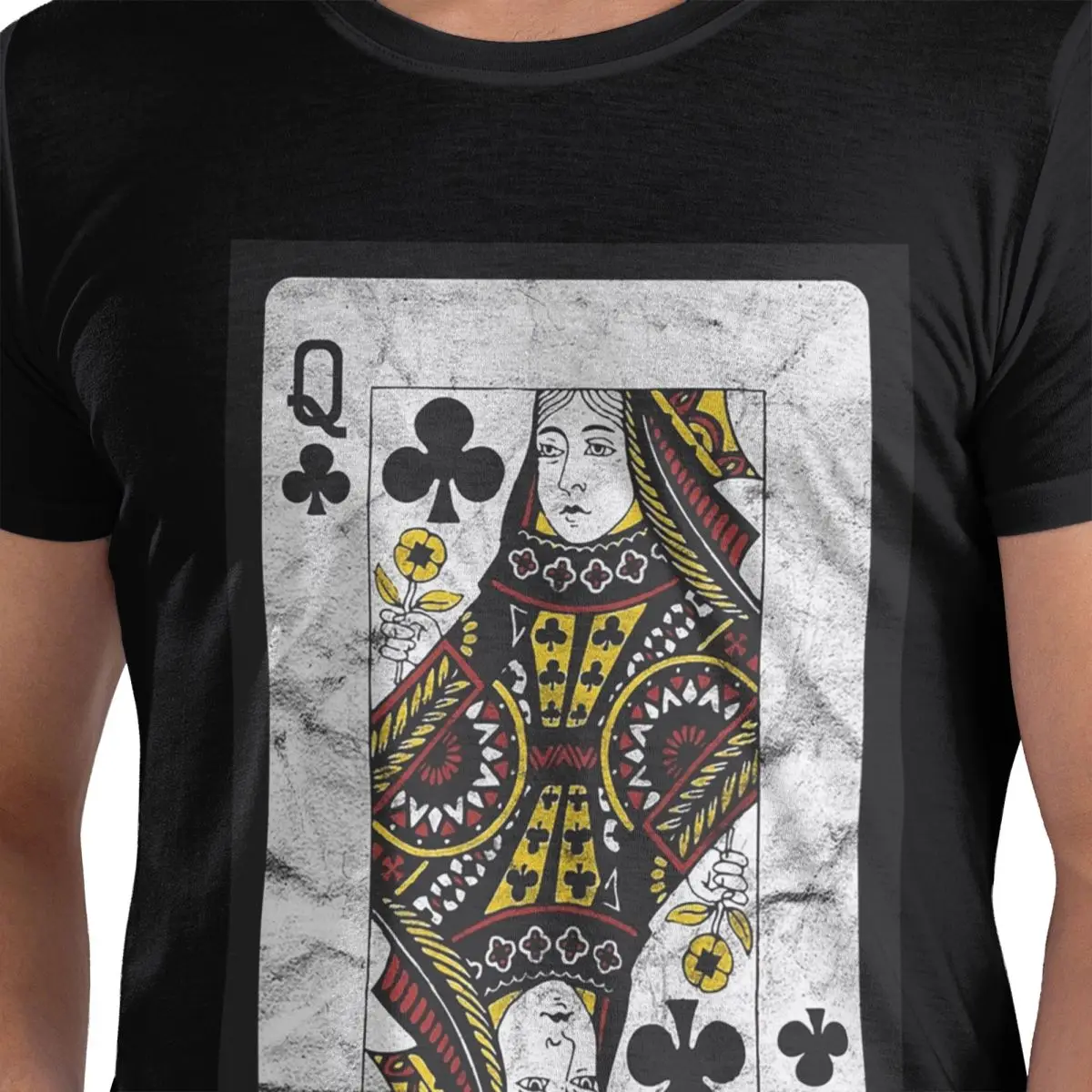 

Playing Cards Queen Clubs (distressed Design) 100% Cotton T-Shirt Men's Funny T Shirts Men O-Neck Short Sleeve S-6XL