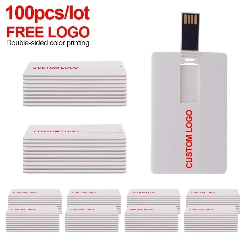 

100Pcs Credit Card Model USB Flash Drive 16GB Memory Card 32GB 64GB Pendrive USB stick Pen Drive Free Custom Logo Color Printing