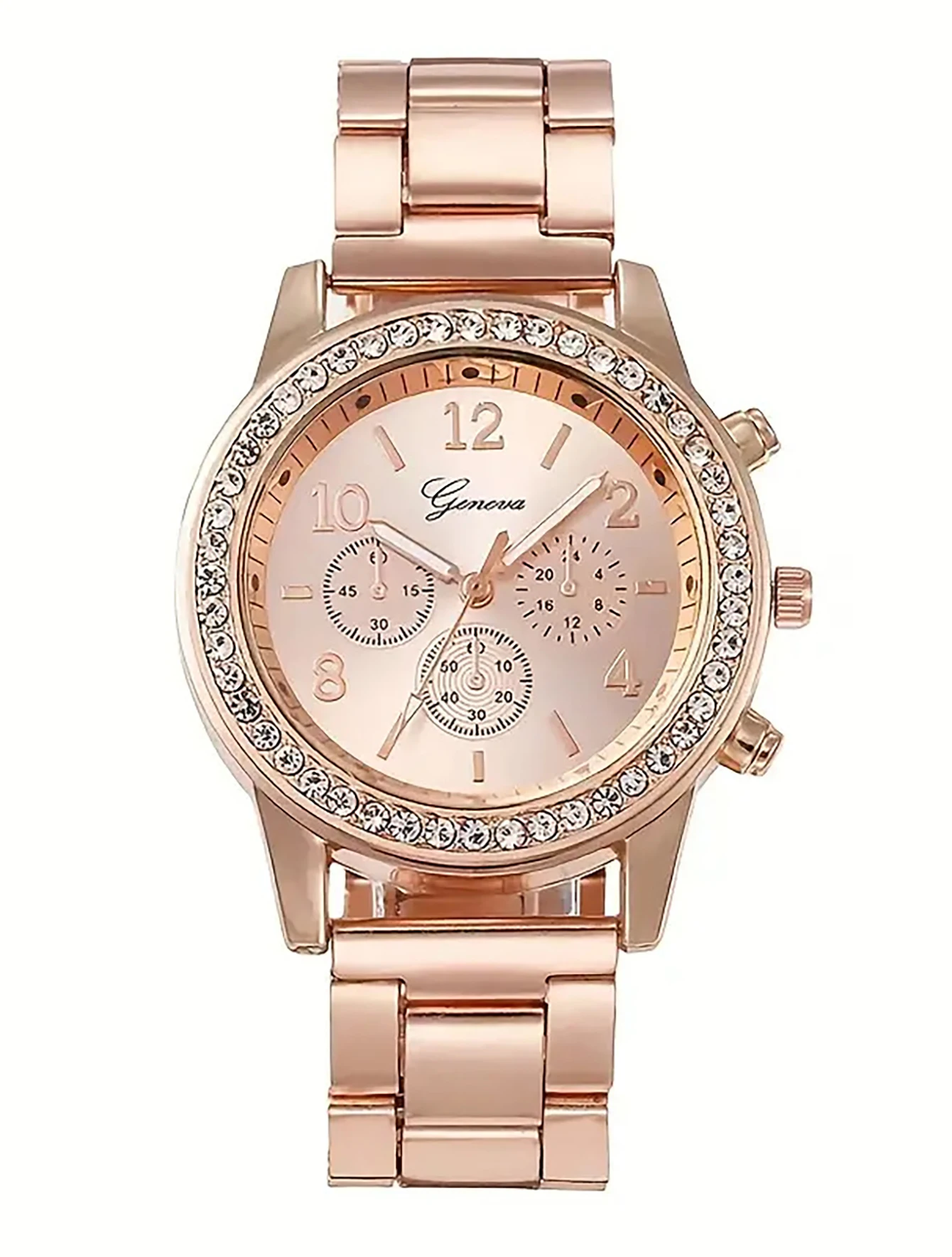 6PCS Rose Gold Luxury Watch Women\'s Ring Necklace Earrings Rhinestone Fashion Watch Casual Women\'s Bracelet Watch set  gift