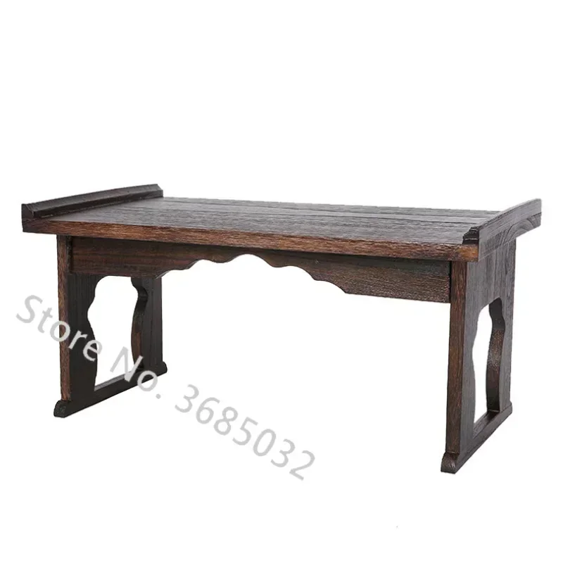 Antique Foldable Chinese Low Tea Table Gongfu Tea Desk Japanese Style Bay Window Wooden Side Table for Living Room Decor