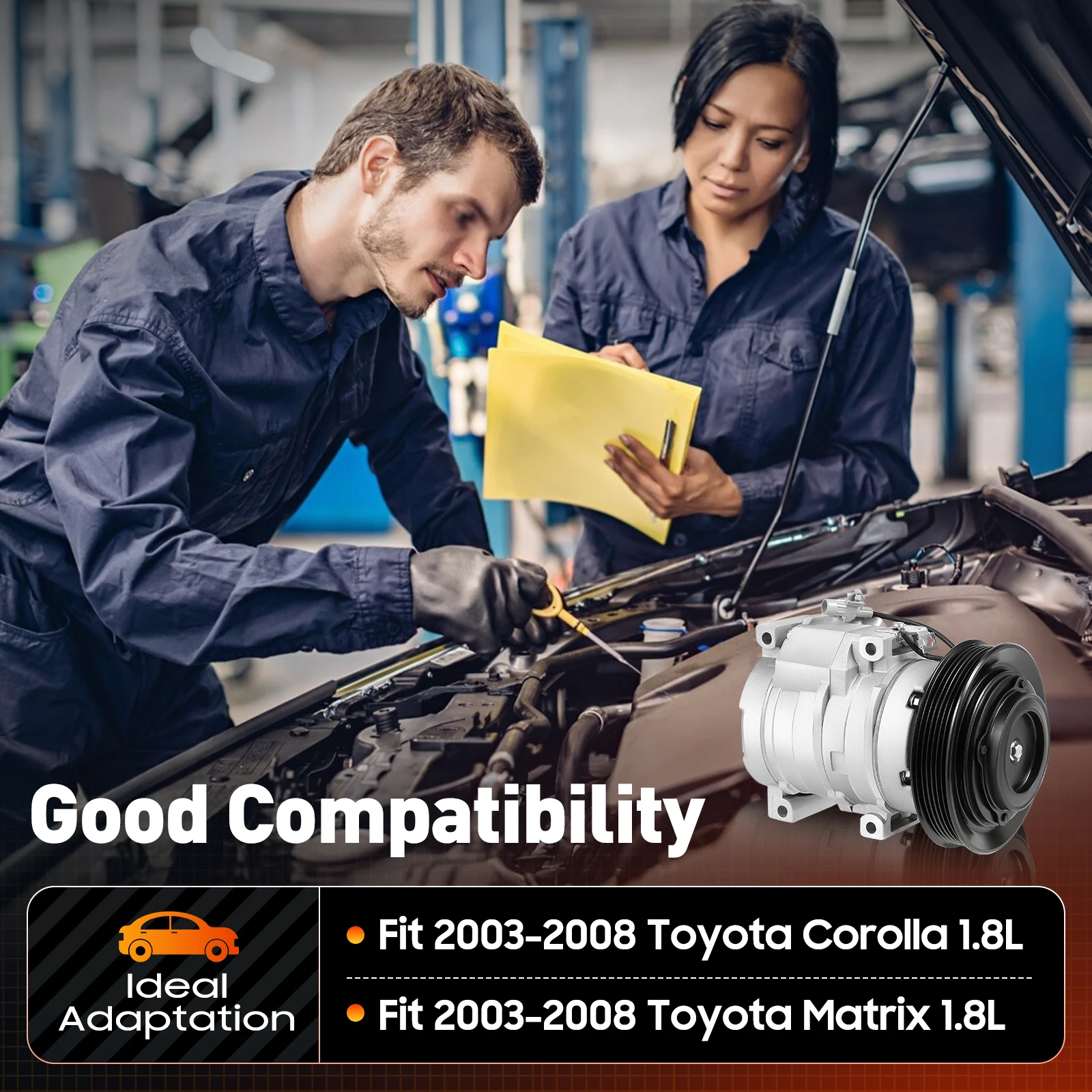

A/C Compressor For Toyota Corolla/Matrix 1.8L 2003 2004 2005 2006 2007 2008 TOP
