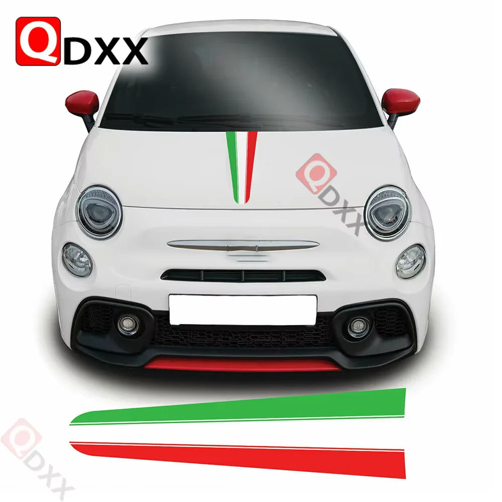 Car Hood Bonnet Stickers Italian Flag Bonnet Stripe For Fiat 500 595 Abarth Vinyl Decal Sticker Graphic Decoration