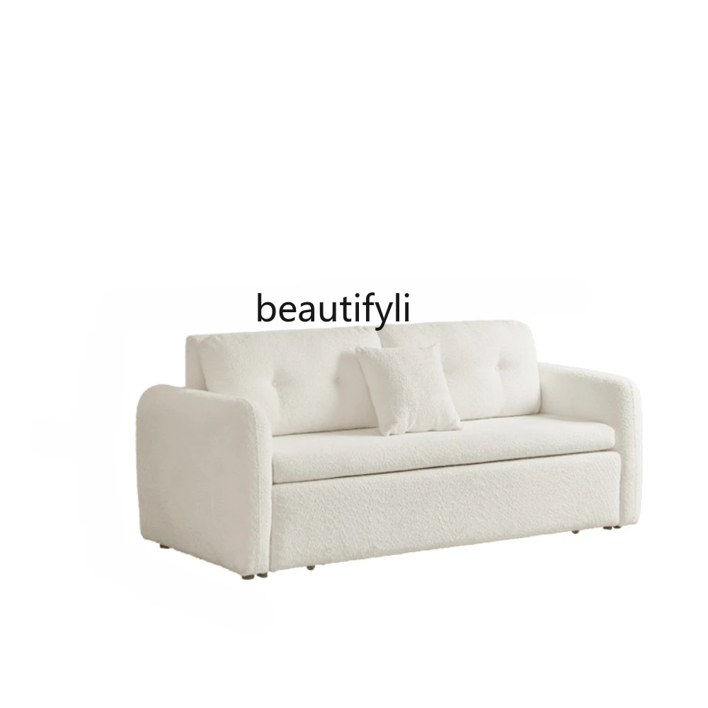 

Folding Sofa Bed Dual-Use Cream Style Lambswool Fabric Sofa Simple White Retractable Sofa