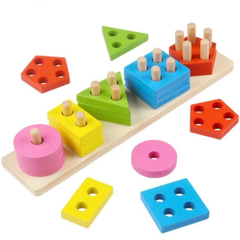 Montessori Wooden Educational Toys Children Geometric Shape Color Sorter Block Puzzles Toddler Sorting Math Bricks Stacking Toys