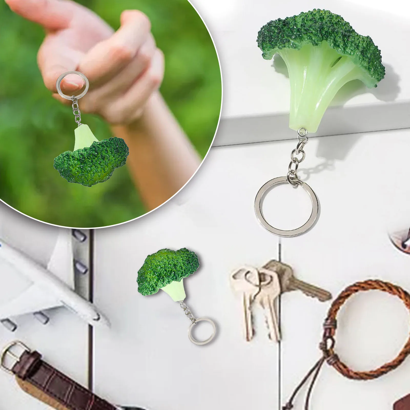 Couple New Trinket Gift Keyring Creative Keychain Broccoli Slice Key Ring Vegetable Ornament Wallet Bag Pendant Charms 가방키링 인형