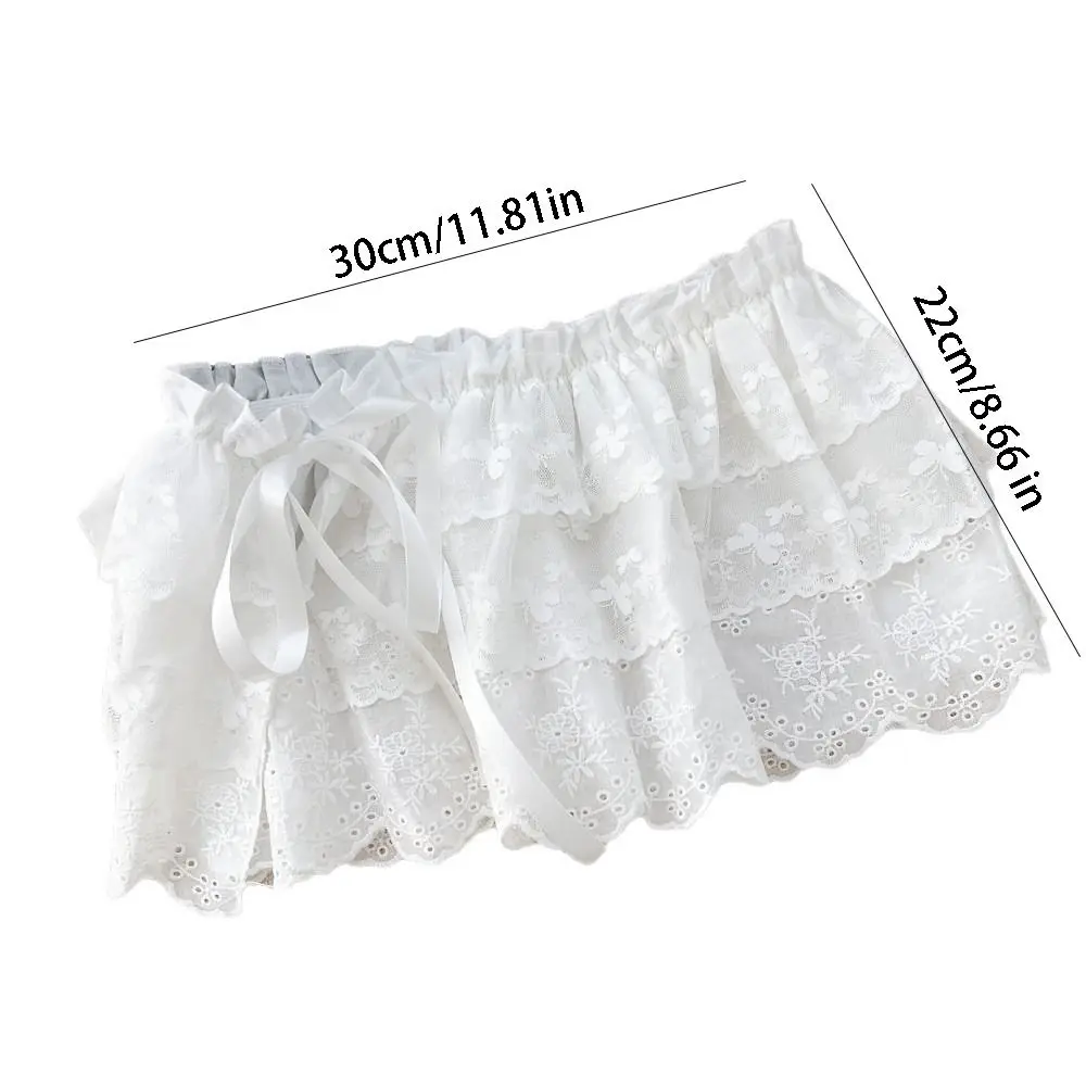 Rok Mini Renda Putih Gaya Balletcore Korea, Rok Pendek Berlapis Ruffle Elastis untuk Wanita