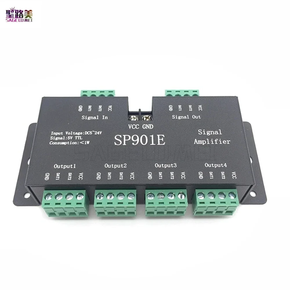 SP901E led SPI controller DC5V-24V LED Signal Amplifier 4CH group Amplifier for dmx512 led pixels strip magic module WS2812 2811