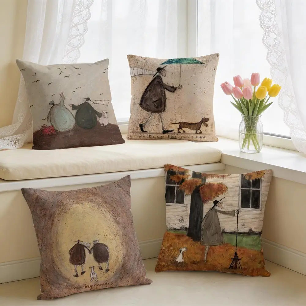 S-Sam Toft Art Retro Cushion Cover Square Short Plush Pillow Case Living Room Sofa Home Decor Funda 40X40