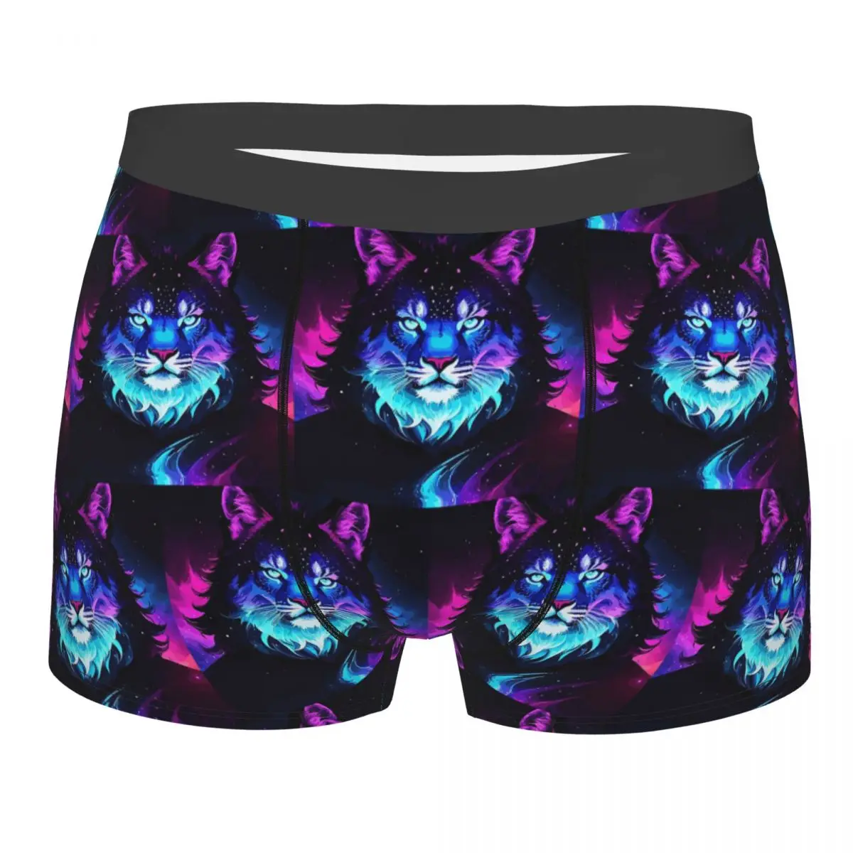 Boxer Underpants Shorts Cosmic Neon Tiger Spirit Space Galaxy Wolf Lion Face Panties Male Breathable Underwear Homme Man Gift