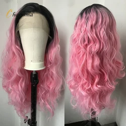 Charisma Synthetic Lace Front Wig Ombre Pink Wigs For Women Long Body Wave Lace Front Wig Cosplay Natural Hairline Ombre Wigs