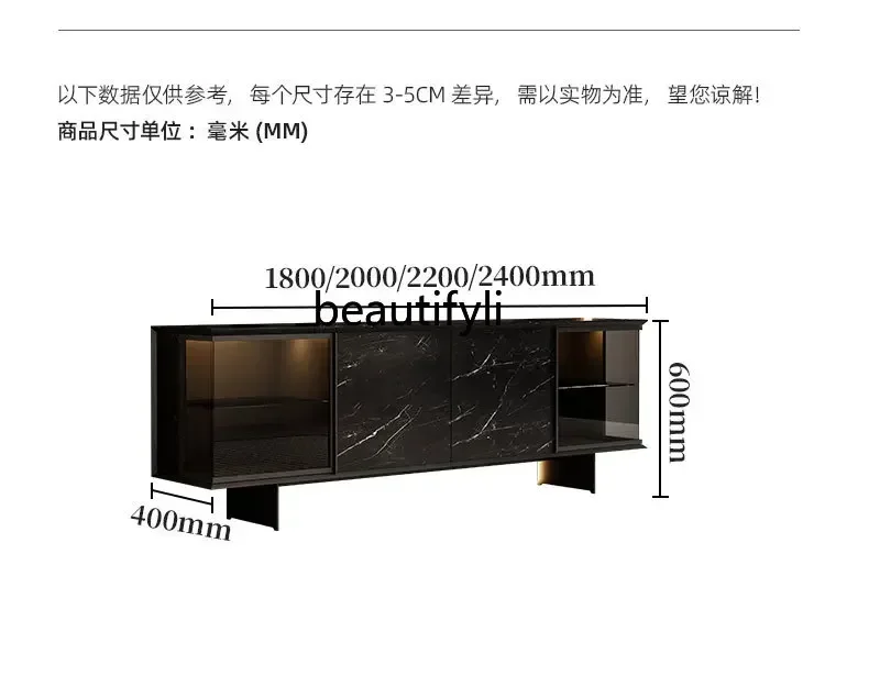 Italian minimalist rock panel TV cabinet light luxury high-end living room home glass TV cabinet solid wood