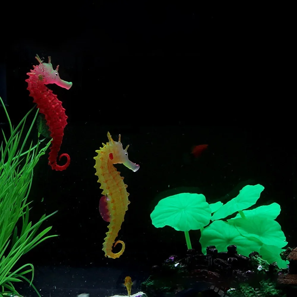 1pc Silicone Artificial Night Luminous Hippocampus Fish Tank Aquarium Ornament Underwater Sea Horse Fish Decoration Pet Supplies