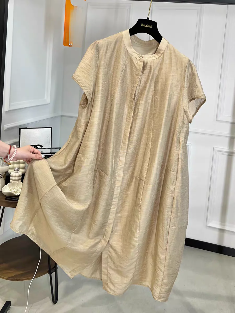 Ele ort Sve irt Dr Women's Loose Casual Summer Dr plus Size A-Line Midi Dr Artistic Sle round Ne