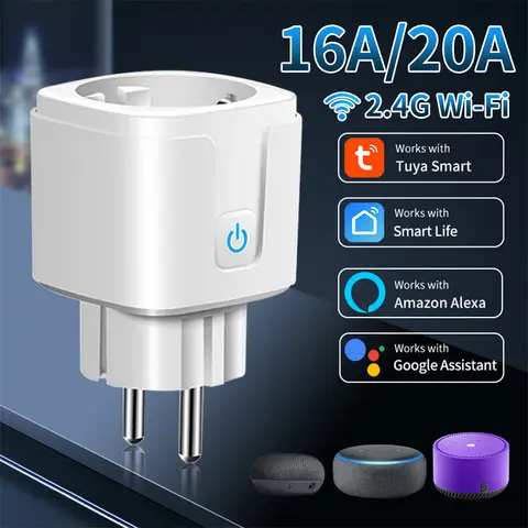 Tuay 스마트 소켓 EU 16A 20A WiFi 스마트 플러그 – 전력 모니터링 및 원격 제어 지원, Google Assistant 및 Alexa 호환