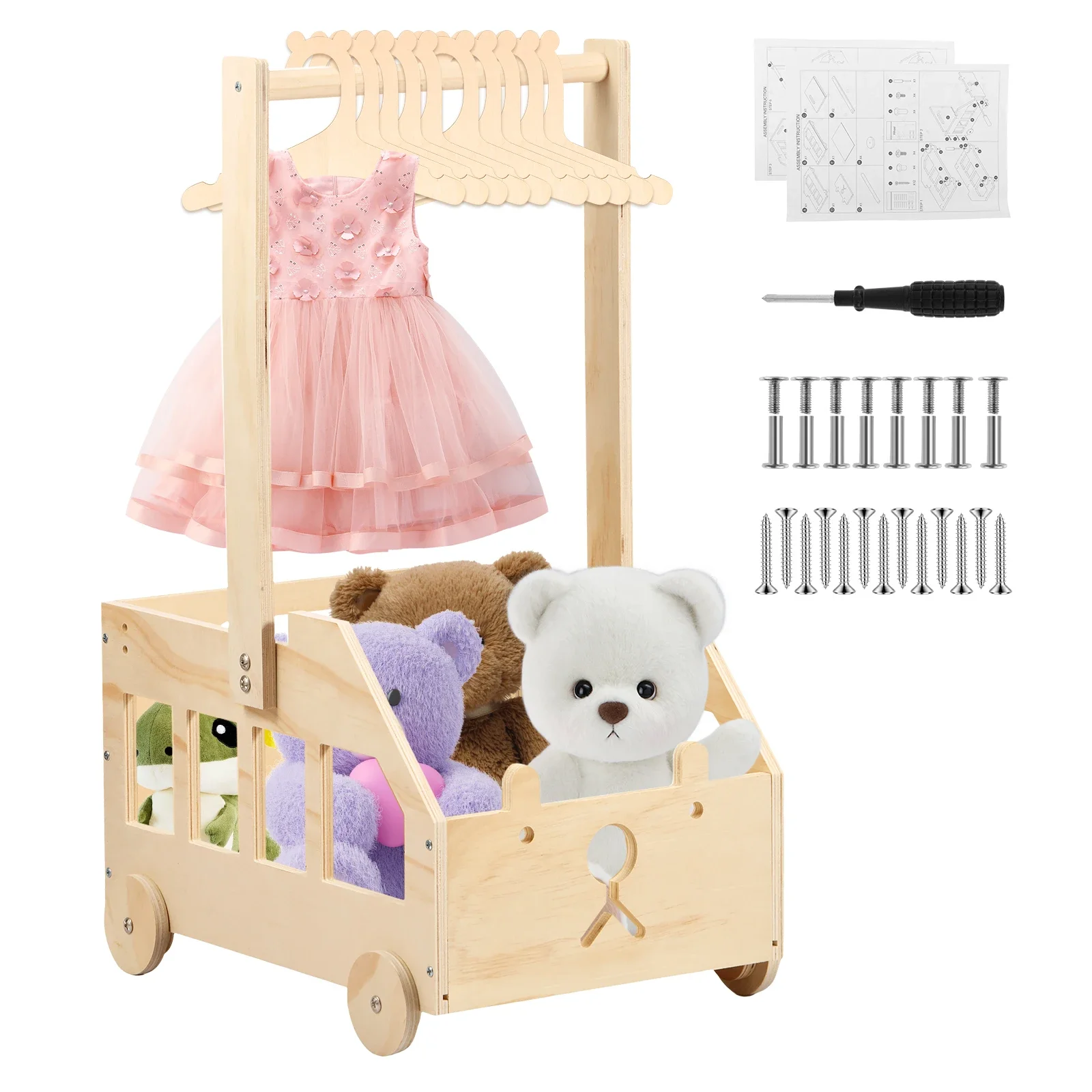 

Wood Baby Shower Crate Closet with Wheels Bear Car Shape Baby Shower Basket with Portable Handle for Pregnancy New Parent Home