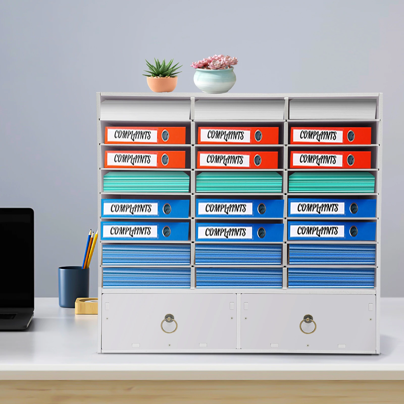 منظم الورق والبريد، وخزانة تخزين، وخزانة تخزين مع 24 حجرة ودرجين