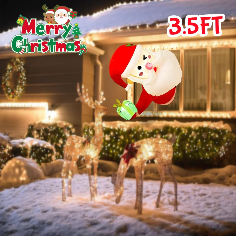 

3,3 фута Рождественский надувной Санта-Клаус со встроенным светодиодом, для внутренних и наружных балконов, окон, лучей, праздничных украшений на крыше