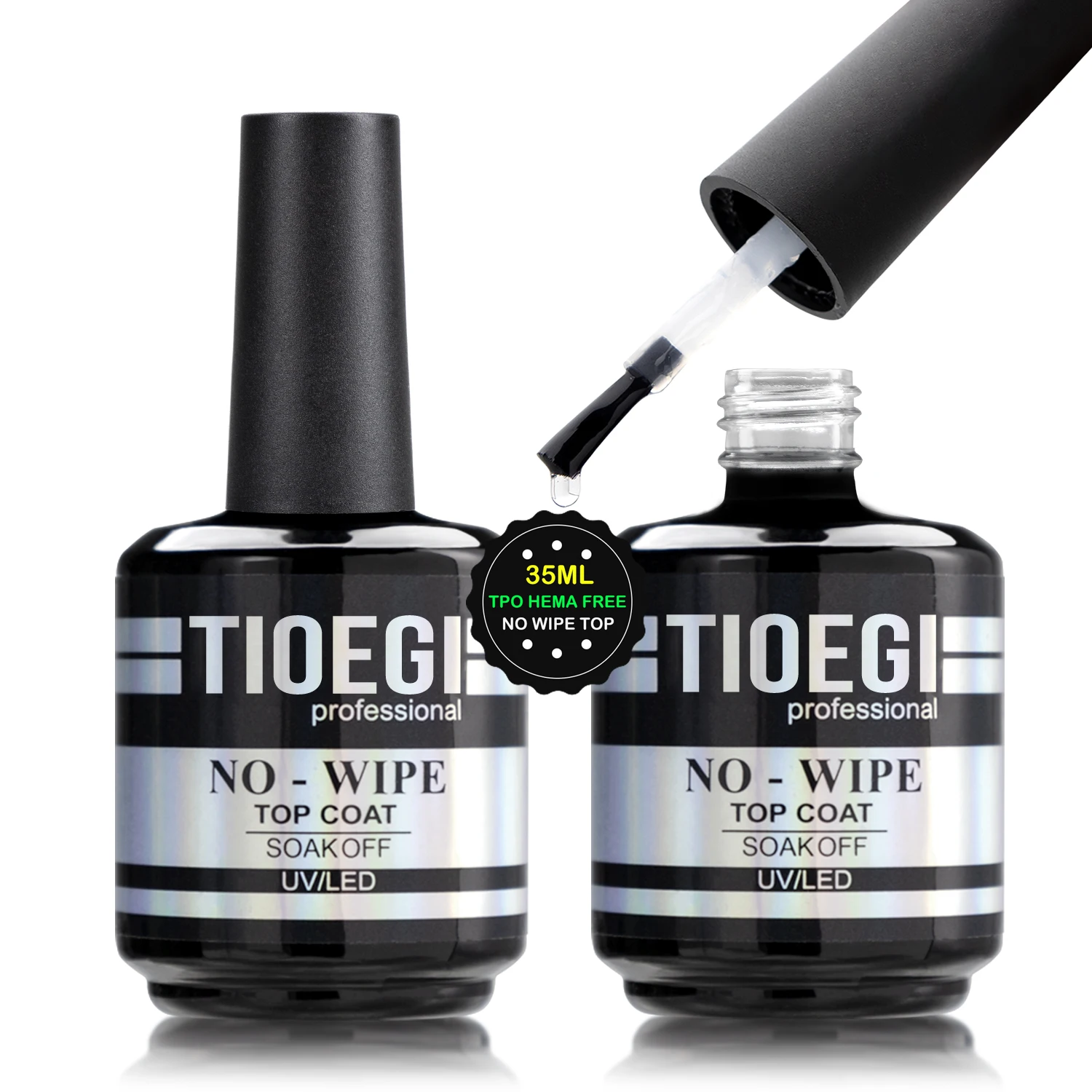 

TIOEGI Big Bottle 35ML No Wipe Top Coat Tpo Hema Free Gel Semipermanent High Gloss Mirror Shine Top Gel Nail Polish Diamond Hard